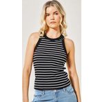 WAK Kadın Siyah Çizgili Halter Yaka Basic Bluz