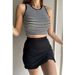 WAK Kadın Siyah Çizgili Halter Yaka Fitilli Crop Bluz