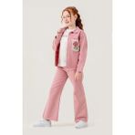 Waka Waka Kids Store Kabartma Baskılı T-Shirt Püsküllü Kot Ceket Pantolonlu Kız Çocuk 3lü Takım - Pembe - 4 Yaş