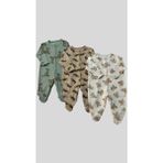 Waka Waka Kids Store Sevimli Dostlar Panda Kanguru Baskılı Çıtçıt Kapamalı Patikli 3lü Set Ünisex Tulum - Ekru-Yeşil-Bej