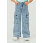 wakawakakidsstore Büyük Cepli Geniş Paça Açık Mavi Kız Çocuk Cargo Kot Pantolon (4-14 Yaş )arası
