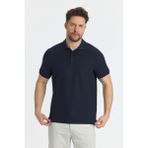 Walfer Erkek Açık Lacivert Likralı Pamuk Karışımlı Yaka Detaylı Slim Fit Kıvrılmaz Yaka Polo Yaka Tişört - 2XL