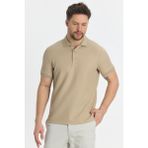 Walfer Erkek Bej Likralı Pamuk Karışımlı Yaka Detaylı Slim Fit Kıvrılmaz Yaka Polo Yaka Tişört - 2XL