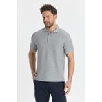 Walfer Erkek Gri Likralı Pamuk Karışımlı Yaka Detaylı Slim Fit Kıvrılmaz Yaka Polo Yaka Tişört - XL