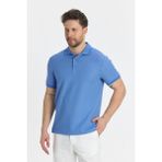 Walfer Erkek Mavi Likralı Pamuk Karışımlı Yaka Detaylı Slim Fit Kıvrılmaz Yaka Polo Yaka Tişört - XL