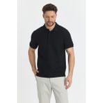 Walfer Erkek Siyah Likralı Pamuk Karışımlı Yaka Detaylı Slim Fit Kıvrılmaz Yaka Polo Yaka Tişört