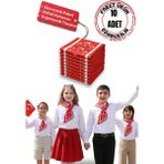 Walkenzo Türk Bayrağı Desenli Kravat Formlu Çocuk Fular (10 Adet) - Standart - Kırmızı - Beyaz - Karma
