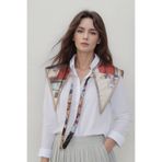 Walkenzo Vintage Desenli İpeksi Kumaş Özel Kesim Kadın Fular Omuz Şalı