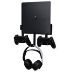 Wall Mount for PS4 Slim, PS4 Slim Wall Mount with Detachable 2 Controller Holder & Headphone Hanger, Metal Stealth Stand for Playstation 4 Slim