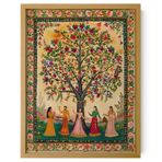 Wallbuddy Hint Pichwai Hayat Ağacı Posteri | Geleneksel Avlu Rajasthani Halk Sanatı Baskısı | Çiçekli Kenarlıklar ve Kraliyet Figürleri Duvar Sanatı | Kültürel Miras Duvar Dekoru - 50 x 70 cm