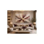 walliva Modern Soyut Patlama Efektli Kanvas Tablo Bordo Krem Bej ve Gold Tonlu Dekoratif Duvar Tablosu Salon Oturma Odası Antre Dresuar Üstü Lüks Ev Dekoru