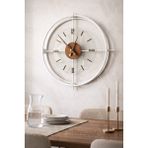 Wallover Design Büyük Boy Jumbo Sessiz Duvar Saati, Beyaz/ceviz Detaylı Sessiz Metal (Paslanmaz) Duvar Saati 55X55 - Beyaz - Ceviz - 50 x 50