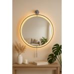 Wallover Design Büyük Boy Massivve Gold 50 cm Kablosuz Pilli LED Ayna, Makyaj Aynası, Dresuar Aynası Modern Dekoratif Duvar Aynası - Gümüş - 60 x 75