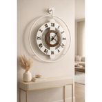 Wallover Design Dev Boy İzabella Beyaz/Ceviz Roma Rakamlı Gold Pleksi Kadranlı Sessiz Metal Duvar Saati 50x75 Cm