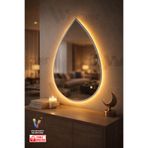 Wallover Design Drop Mirrors Kablosuz Ledli Beyaz Mdf Çerçeveli Rodajlı Lüks Duvar Aynası, Dresuar Aynası 62 x 45