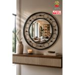 Wallover Design Özel Tasarım Halkalı Metal Ayna - Luxera Exclusive Series Siyah Metal Çerçeveli Duvar Aynası - Özel Tasarım Halkalı Dresuar Aynası