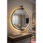 Wallover Design XL Boy Layra Siyah/Ceviz Ledli Ayna Kablosuz Pilli Ledli Ayna - Dresuar Aynası Makyaj Aynası 60 x 75
