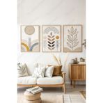 Wallspresso Bohem Minimalist Ahşap Çerçeveli Tablo - 3'lü Tablo Seti - Duvar Tablosu - Üçlü Tablo - 50 x 70 - Renkli