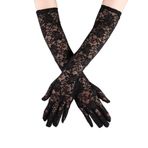 Wambere Kadın Vintage Dantelli Gelin Eldiveni Uzun Dantelli Eldiven Düğün Opera Kadın Aksesuarları, Kadın Yarı Şeffaf Tül Gelin Eldiveni, Düğün Akşam için Uzun, 50 cm, Siyah