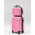 Wander Bag Wander 3000 2’li Valiz Seti Makyaj Çantası Küçük (Kabin) Boy Bavul 360° Döner Teker - Pembe