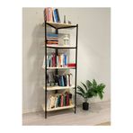WANDOO Dekoratif 5 Raflı Metal Kitaplık Dosya Kitap Rafı Ofis Salon Raf 60x160 cm - Ahşap Kitaplık