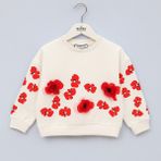 Wanex Kız Çocuk Çiçek Aplikeli Uzun Kollu Sweatshirt – Vanilya Renk (4–9 Yaş) - 4 Yaş