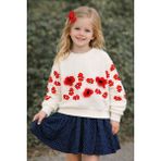 Wanex Kız Çocuk Çiçek Aplikeli Uzun Kollu Sweatshirt – Vanilya Renk (4–9 Yaş) - 8 Yaş