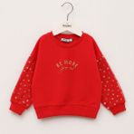 Wanex Kız Çocuk Tül Kol Detaylı Uzun Kollu Sweatshirt – Kırmızı (2–7 Yaş) - 5 Yaş