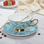 Wangchuang 1550D Yüksek Kaliteli Kemik Porselen Kahve Fincanları Vintage Seramik Bardak Sırlı Gelişmiş Çay Bardak ve Tabaklar Setleri Lüks Hediyeler (Yurt Dışından) - Renkli