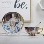 Wangchuang 1550L Yüksek Kaliteli Kemik Porselen Kahve Fincanları Vintage Seramik Bardak Sırlı Gelişmiş Çay Bardak ve Tabaklar Setleri Lüks Hediyeler (Yurt Dışından) - Renkli