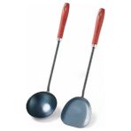 Wangchuang 2 Adet El Yapımı Dövme Pot Kürek Wok Spatula Kaşık Seti Mutfak Aşçı Demir Kürek Uzun Saplı Karıştırma Kızartma Kaşığı Turner Kızarmış Biftek Kürek (Yurt Dışından)