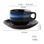 Wangchuang Büyük Seramik Kahve Fincanı Tabak Seti Japon Tarzı Çay Fincanları Derin Mavi Porselen Çay Fincanı Seti Gelişmiş Cafe Kupa Mutfak Drinkware (Yurt Dışından) - Renkli