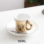 Wangchuang Leopar Altın 90ML 90/230CM Ins Ayna Yansıma Yaratıcı At Anamorfik Fincan Ayna Yansıma Fincan Sinek Kuşu Kupa Kahve Çay Seti Coaster ile (Yurt Dışından) - Renkli