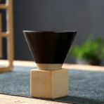 Wangchuang Siyah Yaratıcı Retro Kahve Fincanı Seramik Huni Çay Bardağı Japon Latte Çekme Çiçek Porselen Içme Bardağı Ev Kaba Çömlek Kupa (Yurt Dışından) - Renkli