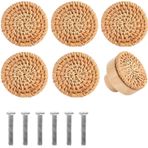 WANGCL 6 adet rattan komodin düğmesi, el yapımı, hasır örgü, dokuma, komodin, kulplar, çekmeceler, donanım, çekme kulpları için (doğal)