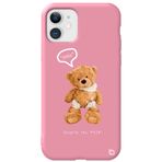 WANNA PROTECT iPhone 11 ile Uyumlu Pembe Renkli Premium İçi Kadifeli Ayıcık Desenli Silikon Telefon Kılıfı ayicik2_173