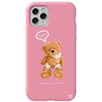 WANNA PROTECT iPhone 11 Pro Max ile Uyumlu Pembe Renkli, Ayıcık Desenli, Premium Silikon Telefon Kılıfı ayicik2_174