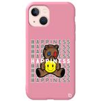 WANNA PROTECT iPhone 13 ile Uyumlu Pembe Renkli Premium Silikon Telefon Kılıfı, Ayıcık Desenli, Kadifeli İç happiness_195