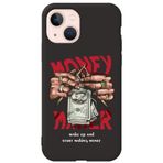 WANNA PROTECT iPhone 14 Plus ile Uyumlu Siyah, Make Money Desenli, İçi Kadife Silikon Telefon Kılıfı lansmankilif_199