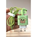 WANNA PROTECT iPhone 18W/20W Uyumlu Silikon Kablo Koruyucu ve Şarj Adaptörü Koruma Seti, Yeşil Baby Yoda, 5'li Set RenkliSilikonKabloKoruyucuSet