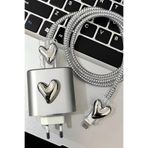 WANNA PROTECT iPhone 20W Uyumlu Şarj Kablosu Koruyucu, Adaptör Koruyucu, Kablo Spirali 5'li Set, Gri Kalp KabloKoruyucu3lüSet