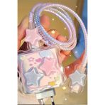 WANNA PROTECT iPhone 20W Uyumlu Şarj Kablosu Koruyucu, Adaptör Koruyucu, Kablo Spirali 5'li Set, Mavi Pembe Yıldız KabloKoruyucu3lüSet