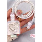 WANNA PROTECT iPhone 20W Uyumlu Şarj Kablosu Koruyucu, Adaptör Koruyucu, Kablo Spirali 5'li Set, Taşlı Kalp KabloKoruyucu3lüSet