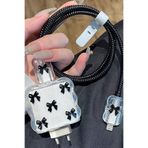 WANNA PROTECT iPhone 20W Uyumlu Şarj Kablosu Koruyucu, Adaptör Koruyucu, Kablo Spirali, Siyah Fiyonk, 5'li Set KabloKoruyucu3lüSet