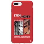 WANNA PROTECT iPhone 8 Plus ile Uyumlu Eren Jaeger Attack On Titan Desenli Silikon Kılıf, Kırmızı, Premium İçi Kadife attackontitan9_171