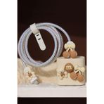 WANNA PROTECT iPhone Şarj Başlığı Koruma Seti, Kablo Koruyucu, Adaptör Koruyucu, Kablo Spirali, 3'lü Set, Krem Ayıcık