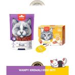 Wanpy Gerçek Ördek Fileto Jerky Strips Yumuşak 80 gr & Lickable Cream Tavuklu 10X16 gr Kedi Ödül Maması Seti
