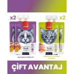Wanpy Ördek - Bal Kabak & Ton Balık - Tavuk - Havuç Kedi Et Ezmesi Kedi Ödül Maması Seti 4x90 gr - 4X90GR