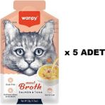 Wanpy Somon & Ton Balığı Eti Çorbası 50 gr x 5 Kediler İçin Lezzetli Yaş Mama