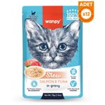 Wanpy Stew Sos İçinde Somonlu ve Ton Balıklı Yavru Konserve Kedi Maması - 12 Adet 70 Gr